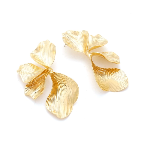 Vintage Ginkgo Leaf Stud Earrings Large Textured Alloy Floral Petal With Stainless Steel Earring Post For Women