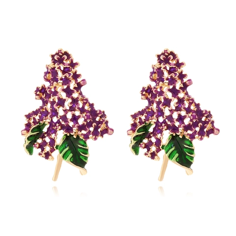 Paarse Sering Bloemen Hang oorbellen Legering Emaille Elegante Pastorale Stijl Sieraden Voor Dames