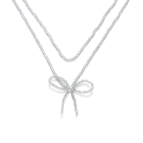 Collana A Strati Di Perline Cristallo Perle Di Vetro Ciondolo A Fiocco Gioielli Bohémien Eleganti Da Donna Fatti A Mano Regolabile