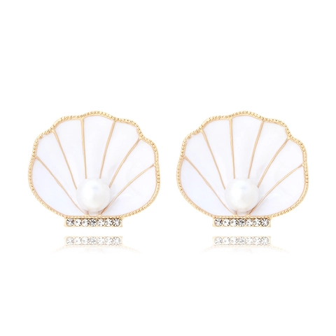 Orecchini A Conchiglia Smalto Lega Di Zinco Con Perla Artificiale E Strass Gioielli Di Moda Eleganti Per Donne