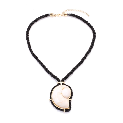 Collana Con Ciondolo A Conchiglia E Cordino Intrecciato Nero Lega Di Zinco Resina Stile Bohémien Spiaggia Gioielli Per Donne