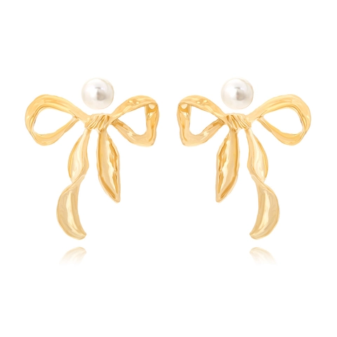 Vintage Strik Oorbellen En Imitatieparel Studs Legering Metaal Elegant Frans Stijl Accessoire Voor Dames