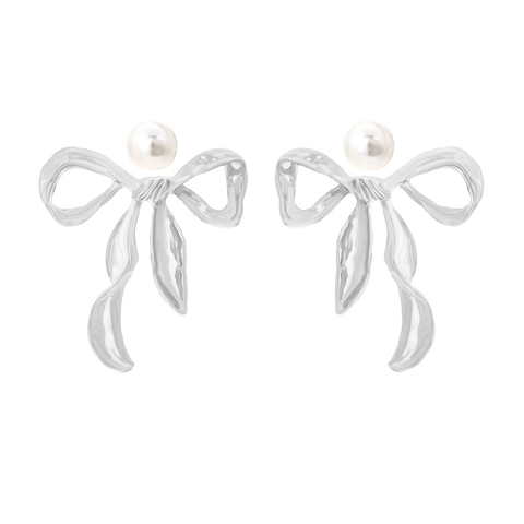 Vintage Strik Oorbellen En Imitatieparel Studs Legering Metaal Elegant Frans Stijl Accessoire Voor Dames