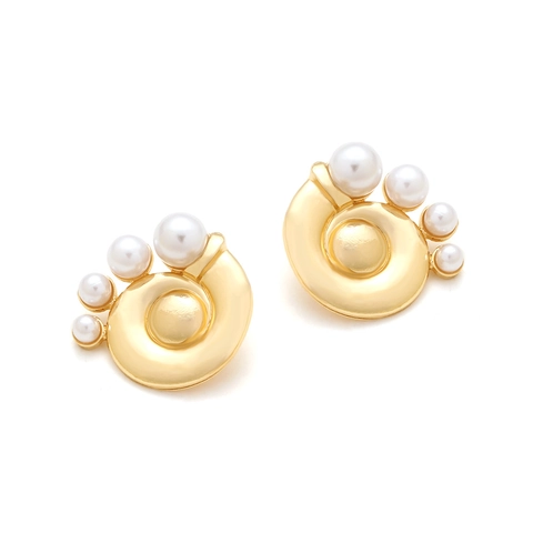 Vintage Gold Conch Muschel Spiral Ohrringe Mit Künstlichen Künstliche Perlen Französischer Stil Legierung Schmuck Damen Urlaub