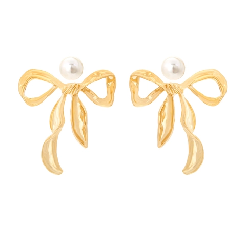 Orecchini A Fiocco Vintage E Künstliche Perle Imitazione Lega Metallo Accessorio Elegante Stile Francese Per Donna