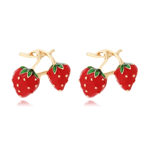 Strawberry Drip Oil Earrings Cute Enamel Fruit Shaped Zinc Alloy Pastoral Style For Women Fashion Jewelry