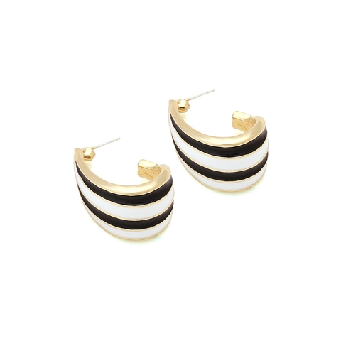 Retro C-Shaped Hoop Earrings Alloy Black White Striped Enamel Vintage Fashion Accessories For Women