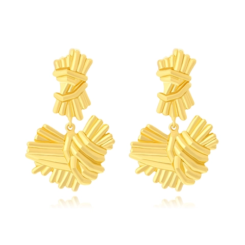 Vintage Herz Tropfenohrringe Für Frauen Zinklegierung Falten 3D Skulptural Goldenes Metall Retro Schmuck Accessoire