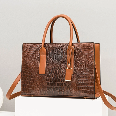Women Crocodile Embossed PU Leather Handbags Large Capacity Tote Shoulder Bag For Commuting Office With Top Handle