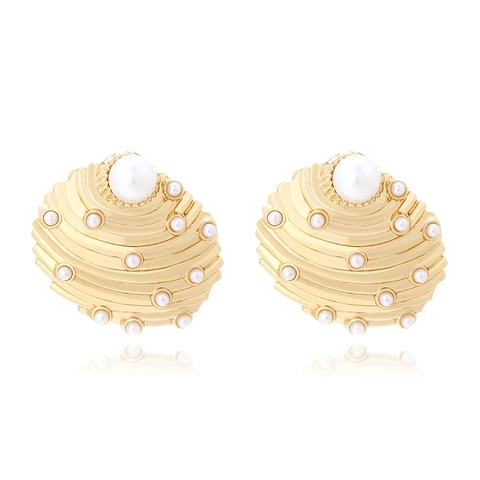 Vintage Gold Shell Dangle Earrings For Women Zinc Alloy With Faux Artificial Pearl Ocean Beach Vacation Jewelry Elegant