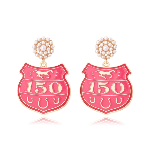 Equestrische Schild Ohrhänger Mit Emaille Pferdemuster Und Imitationsperlen Cluster Vintage Sportlicher Stil Für Damen
