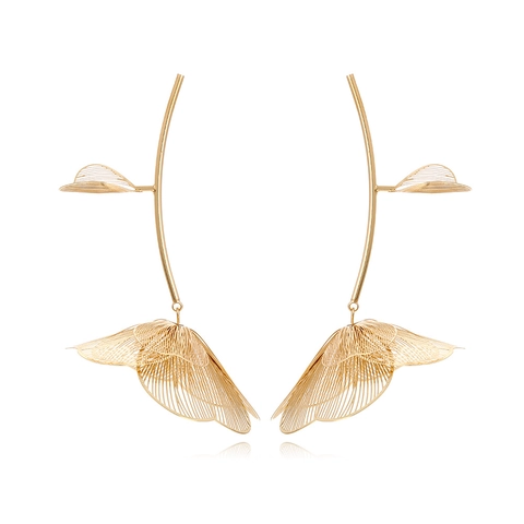 Floral Hollow Mesh Drop Earrings Large Metal Leaf Dangle Jewelry Elegant Resort Style Accessory For Women