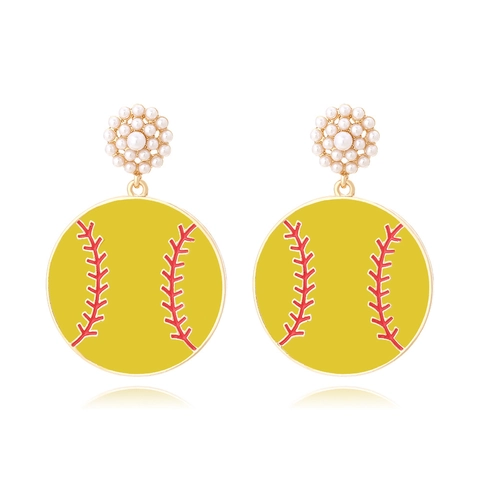 Orecchini A Goccia Softball Lega Smalto Giallo Pendente Tondo Con Grappolo Di Künstliche Perle Sintetiche Donna Sport