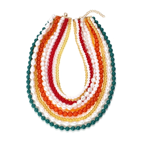 Mehrlagige Künstliche Perlenkette Barock Imitationsperle Boho Vintage Statement Schlüsselbein Kette Schmuck Geschenk Damen