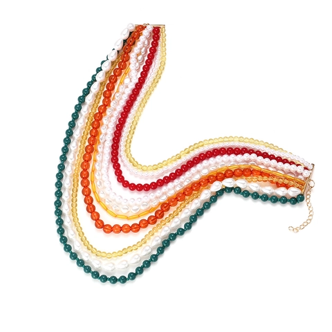 Mehrlagige Künstliche Perlenkette Barock Imitationsperle Boho Vintage Statement Schlüsselbein Kette Schmuck Geschenk Damen
