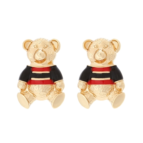 Bear Stud Earrings Zinc Alloy Enamel Animal Shape Gold Tone Fashion Cute Jewelry For Women Girls Novelty Style