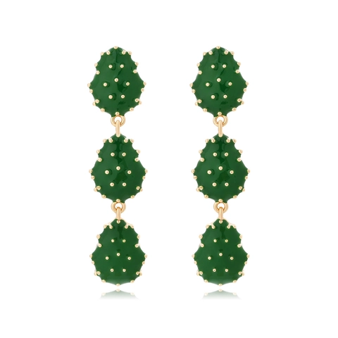 Alloy Enamel Cactus Dangle Earrings Fashion Three-Segment Plant Floral Boho Vacation Jewelry For Women