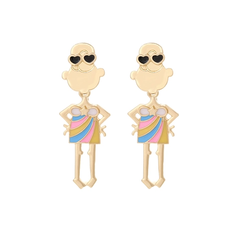 Cartoon Mädchen Ohrhänger Legierung Emaille Herz Sonnenbrille Regenbogen Gestreiftes Kleid Kreativer Strand Urlaubsschmuck Für Frauen