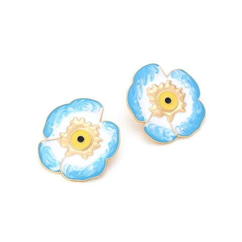 Bloem Knop Oorbellen Emaille Blauw Wit Marmer Boze Oog Zinklegering Retro Mode Sieraden Dames Accessoires Bohemian Stijl