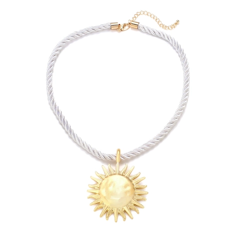 Sun Pendant Necklace With Cotton Rope Twisted Chain Alloy Vintage Bohemian Resort Style Jewelry For Women