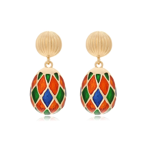 Orecchini Pendenti In Smalto Geometrico Vintage A Scacchi In Lega Colorata Stile Uovo Russo Gioielli Per Donna