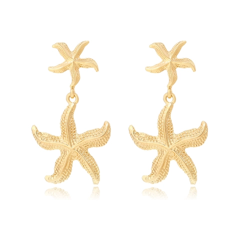 Starfish Drop Earrings Gold Zinc Alloy Summer Beach Ocean Style Statement Jewelry For Women Long Dangle Accessories