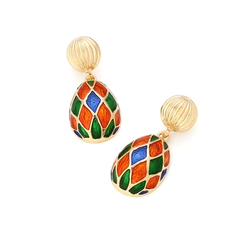 Orecchini Pendenti In Smalto Geometrico Vintage A Scacchi In Lega Colorata Stile Uovo Russo Gioielli Per Donna