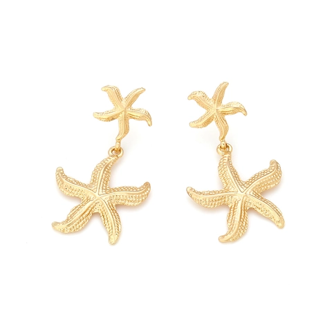 Starfish Drop Earrings Gold Zinc Alloy Summer Beach Ocean Style Statement Jewelry For Women Long Dangle Accessories