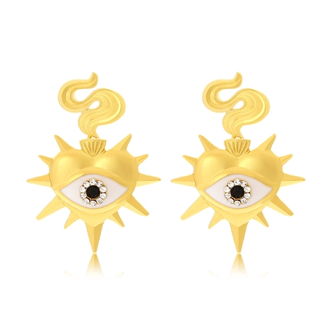 Evil Eye Heilig Herz Ohrringe Legierung Strass Flamme Strahlendes Tropföl Gothic Schmuck Für Damen