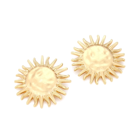 Orecchini A Bottone Sole In Lega Vintage Texture Martellata Radiazione Grandi Stile Bohemien Gioielli Per Donne