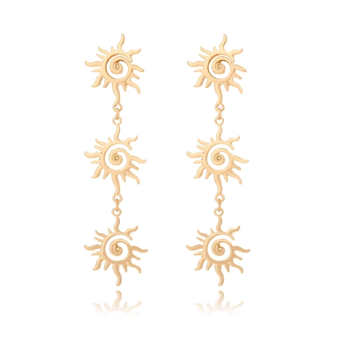 Pendientes Largos De Sol Espiral Triple Capa Aleación Bohemio Retro Joyas Para Mujeres
