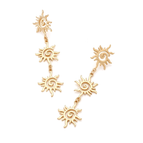 Pendientes Largos De Sol Espiral Triple Capa Aleación Bohemio Retro Joyas Para Mujeres