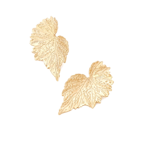 Vintage Golden Leaf Drop Earrings Realistic Vein Texture Zinc Alloy Bohemian Style Statement Jewelry For Women