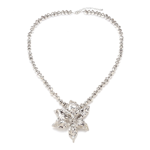 Übergroße Blumen Anhänger Halskette Zinklegierung Harz Perlenkette Boho Mode Schmuck Für Damen Silberfarben