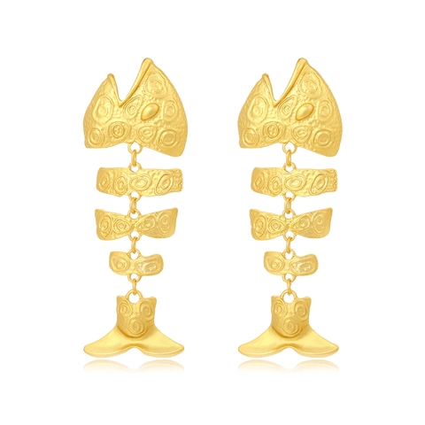 Vintage Matt Gold Fischgräten Ohrhänger Zinklegierung Lang Ozean Stil Strukturierter Schmuck Für Damen