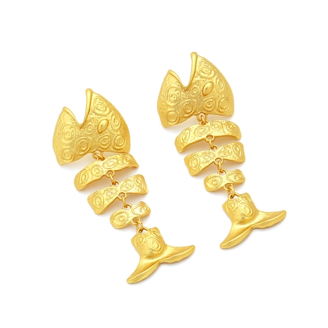 Vintage Matt Gold Fischgräten Ohrhänger Zinklegierung Lang Ozean Stil Strukturierter Schmuck Für Damen