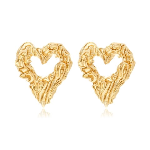 Legierung Herz Ohrringe Gold Vergoldet Lava Textur Offenes Design Retro Minimalistisch Statement Mode Schmuck Damen
