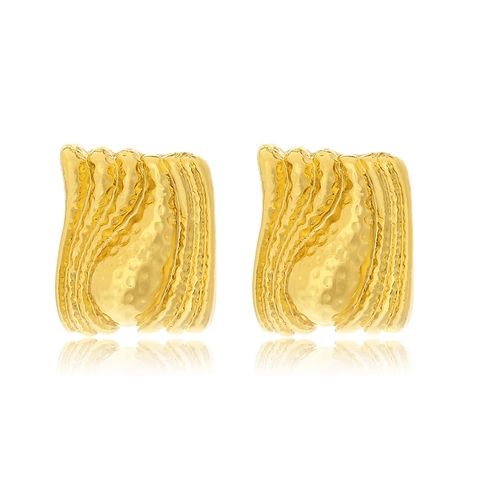 Golden Alloy Hammered Geometric Stud Earrings For Women Retro Irregular Wrinkled Texture Large Exaggerated Jewelry