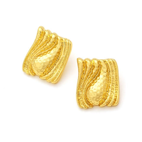 Golden Alloy Hammered Geometric Stud Earrings For Women Retro Irregular Wrinkled Texture Large Exaggerated Jewelry