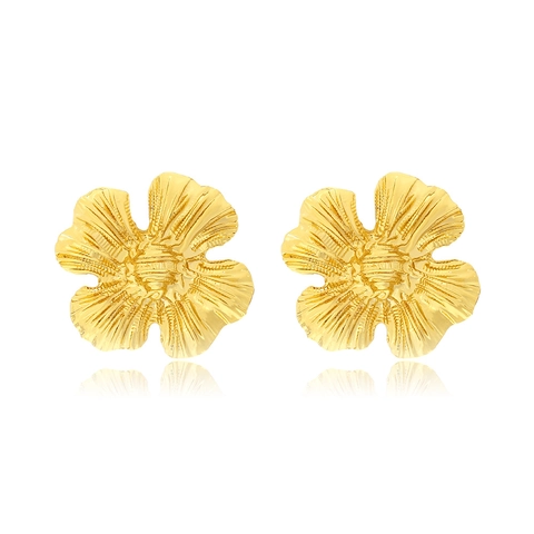 Goldene Blumen Ohrstecker Für Damen Retro Französischer Stil Texturierte Blütenblätter Zinklegierung Elegante Schmuck