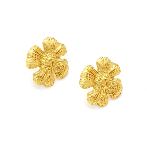 Goldene Blumen Ohrstecker Für Damen Retro Französischer Stil Texturierte Blütenblätter Zinklegierung Elegante Schmuck