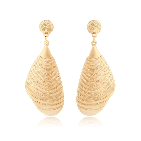 Geometrische Muschel Hängeohrringe Gold Texturierte Welle Metalllegierung Retro Mode Für Damen