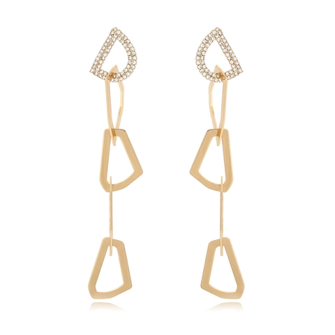Golden Alloy Rhinestone Long D Letter Geometric Irregular Pendant Earrings Vintage Fashion For Women