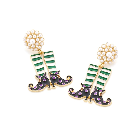 Orecchini Pendenti Stivale Da Strega Lega Smalto Halloween Righe Pois Perla Artificial Sintetica Gioielli Per Donna Creativo