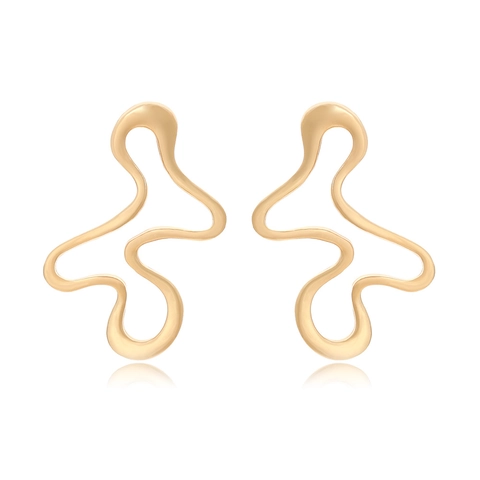 Orecchini A Lobo Con Onde Irregolari Retro Lega Di Zinco Geometrico Cavo Stile Metallo Liquido Minimalista Per Donna Oro