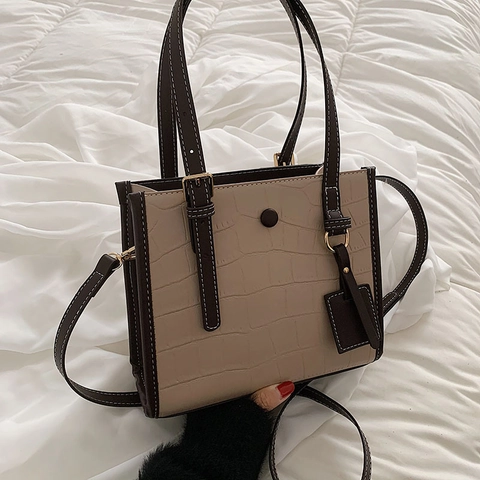 Borsa Tote In Pelle PU Goffrata Coccodrillo Bordo A Contrasto Tracolla Regolabile Moda Retrò Borsa Elegante Per Donna