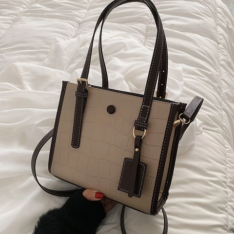 Borsa Tote In Pelle PU Goffrata Coccodrillo Bordo A Contrasto Tracolla Regolabile Moda Retrò Borsa Elegante Per Donna