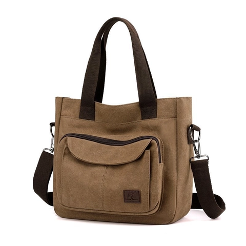 Women Large Capacity Canvas Tote Bag Casual Shoulder Crossbody Handbag Multi Pocket Fashion Versatile Travel Work Purse