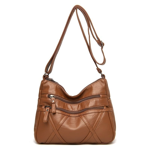 Borsa a Tracolla da Donna in Pelle PU con Zip Multiple Borsa a Mano Casual Leggera con Cuciture a X per Uso Quotidiano
