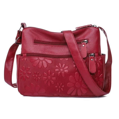 Sac À Épaule Femme Cuir PU Motif Lychee Gaufrage Floral Multi Fermetures Éclair Sac Bandoulière Grande Capacité Décontracté